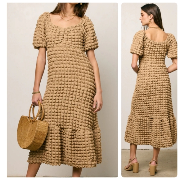 bohme Dresses & Skirts - Bohme Bubble Textured Tan "Miley" Midi Dress NWT